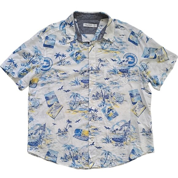 Nautica Men's XL Tropical Shirt Linen Blend Button Front Short Sleeve - Picture 1 of 8